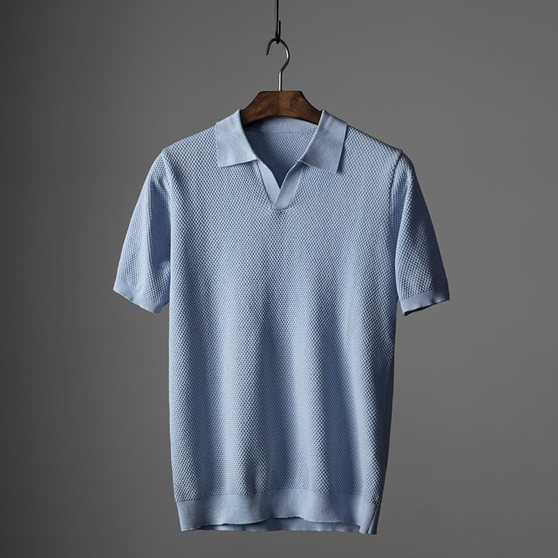 Rafael | Men's Textured Knit Open Collar Polo Shirt