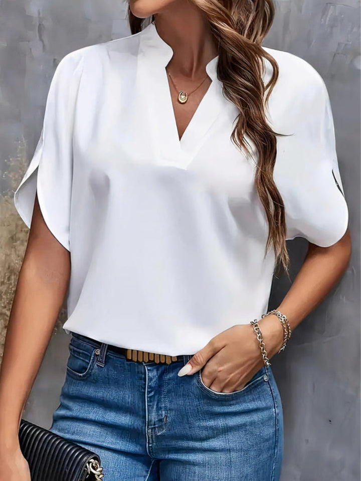Elara | Women's V-Neck Flutter Sleeve Blouse