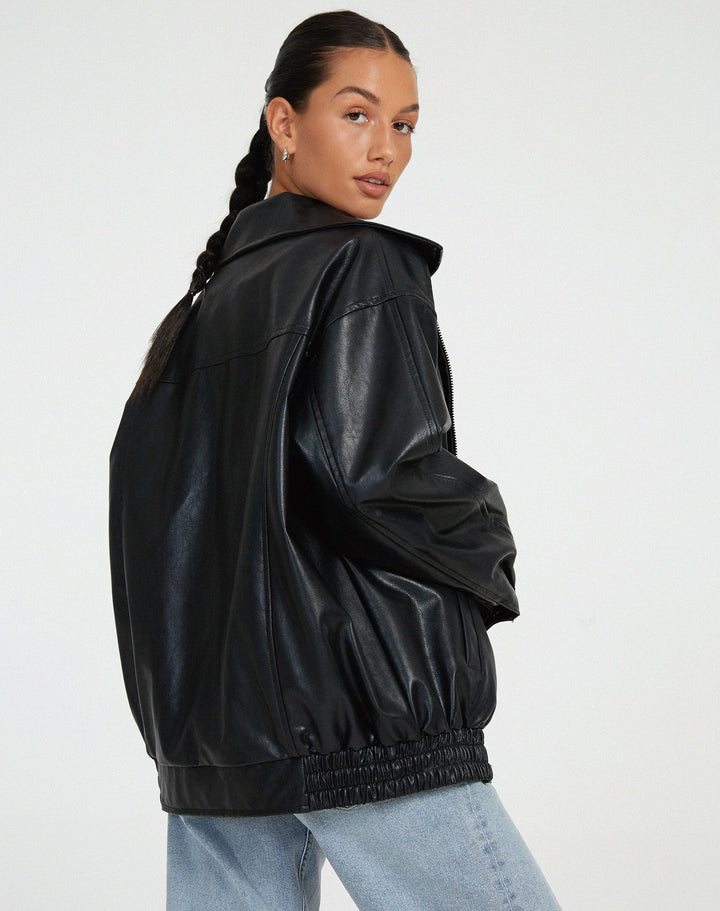 Vera | Women's Oversized Faux Leather Bomber Jacket