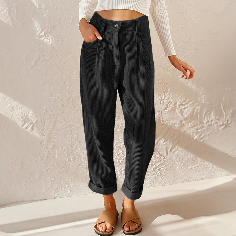 Clara | Women's High Waist Corduroy Straight Pants