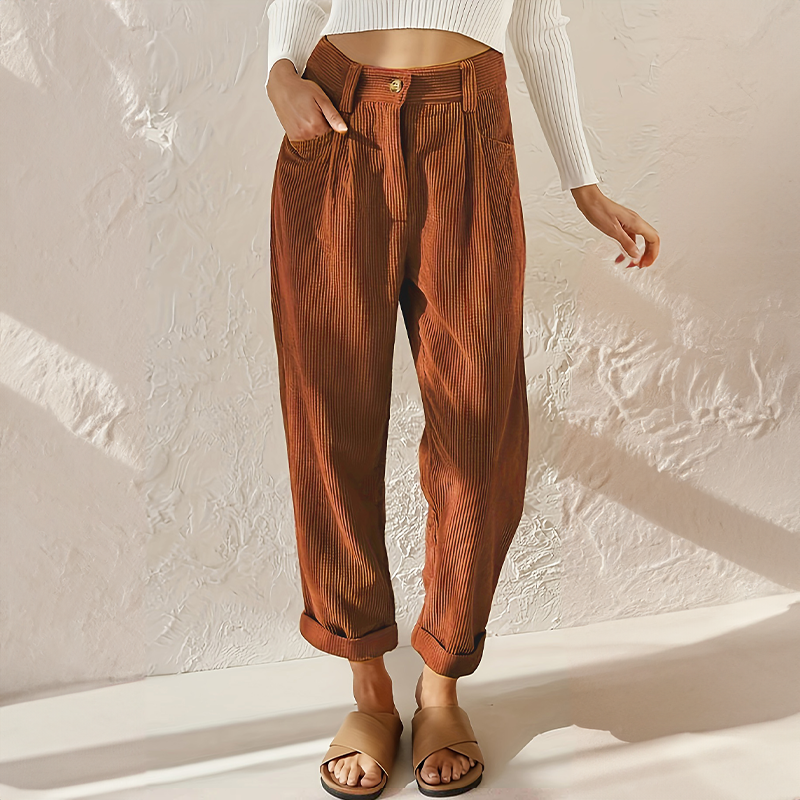 Clara | Women's High Waist Corduroy Straight Pants