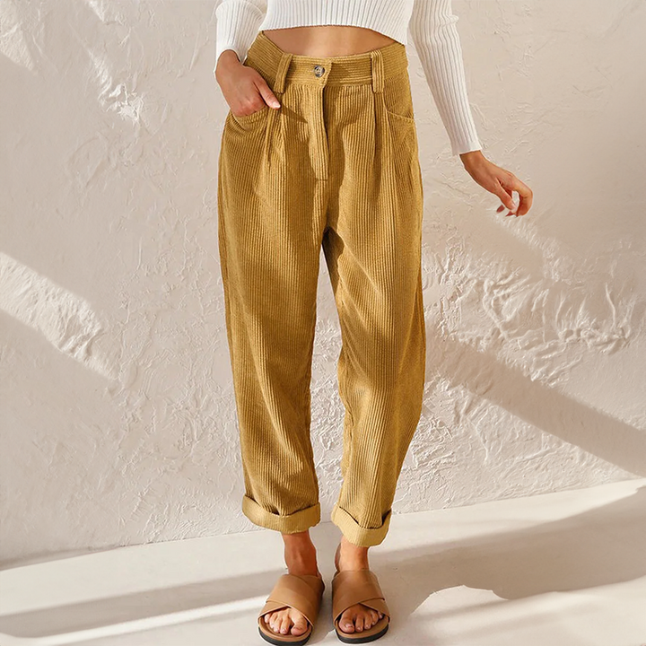 Clara | Women's High Waist Corduroy Straight Pants