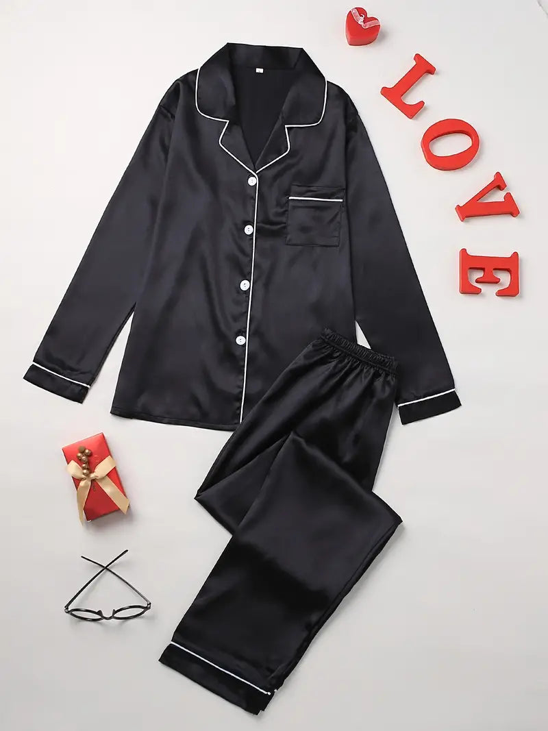 Sophie | Women's Satin Button Front Long Sleeve Pajama Set