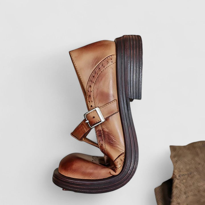 Eliza | Women's T-Strap Brogue Leather Shoes
