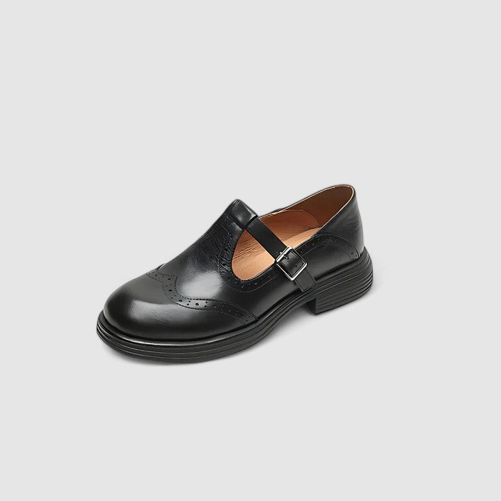 Eliza | Women's T-Strap Brogue Leather Shoes
