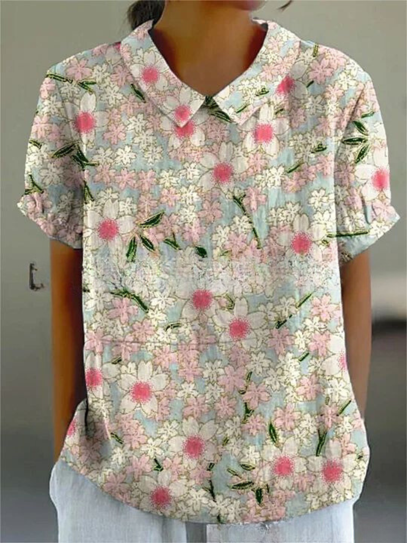 Ivy | Women's Retro Floral Linen Collared Blouse