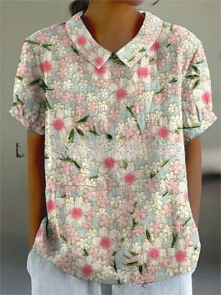 Ivy | Women's Retro Floral Linen Collared Blouse