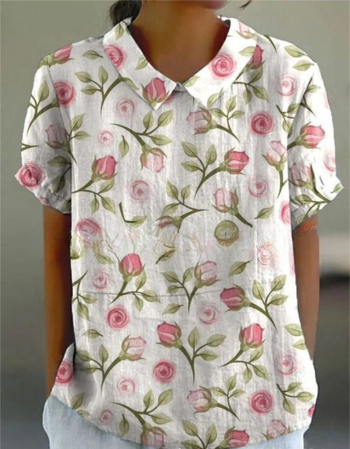 Ivy | Women's Retro Floral Linen Collared Blouse