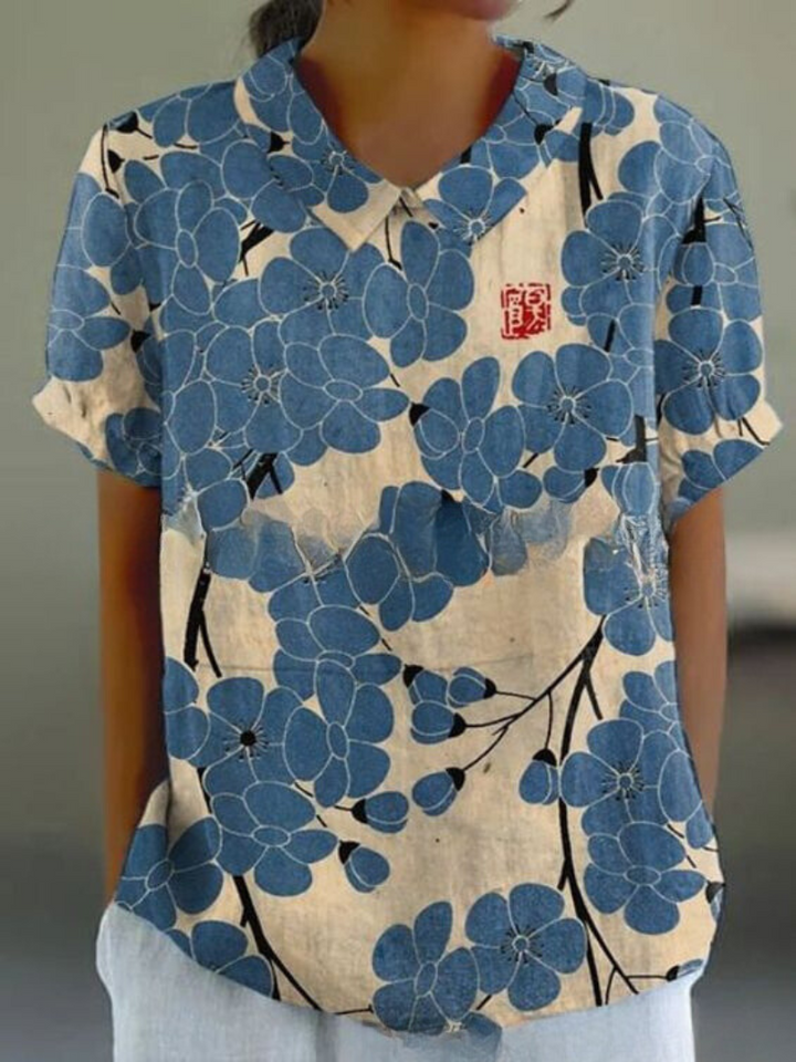 Ivy | Women's Retro Floral Linen Collared Blouse