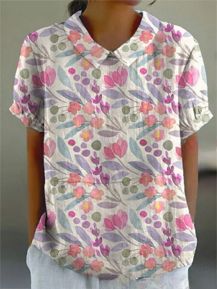 Ivy | Women's Retro Floral Linen Collared Blouse