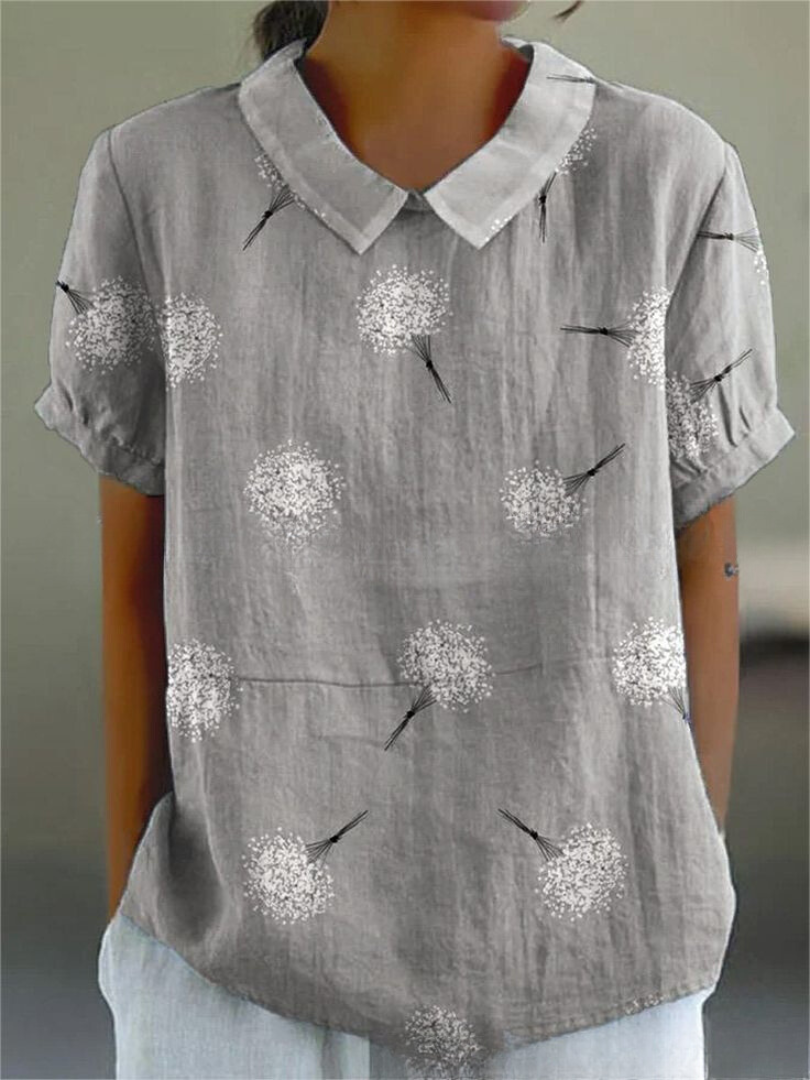 Ivy | Women's Retro Floral Linen Collared Blouse