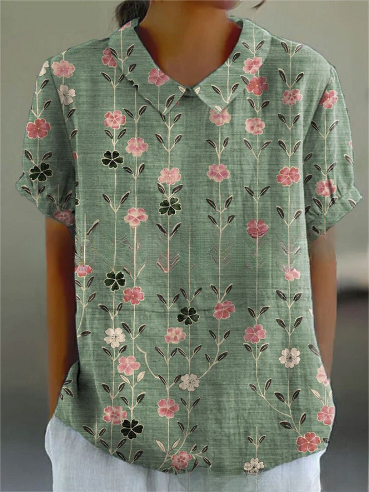 Ivy | Women's Retro Floral Linen Collared Blouse