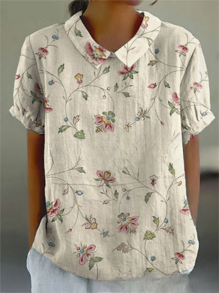 Ivy | Women's Retro Floral Linen Collared Blouse