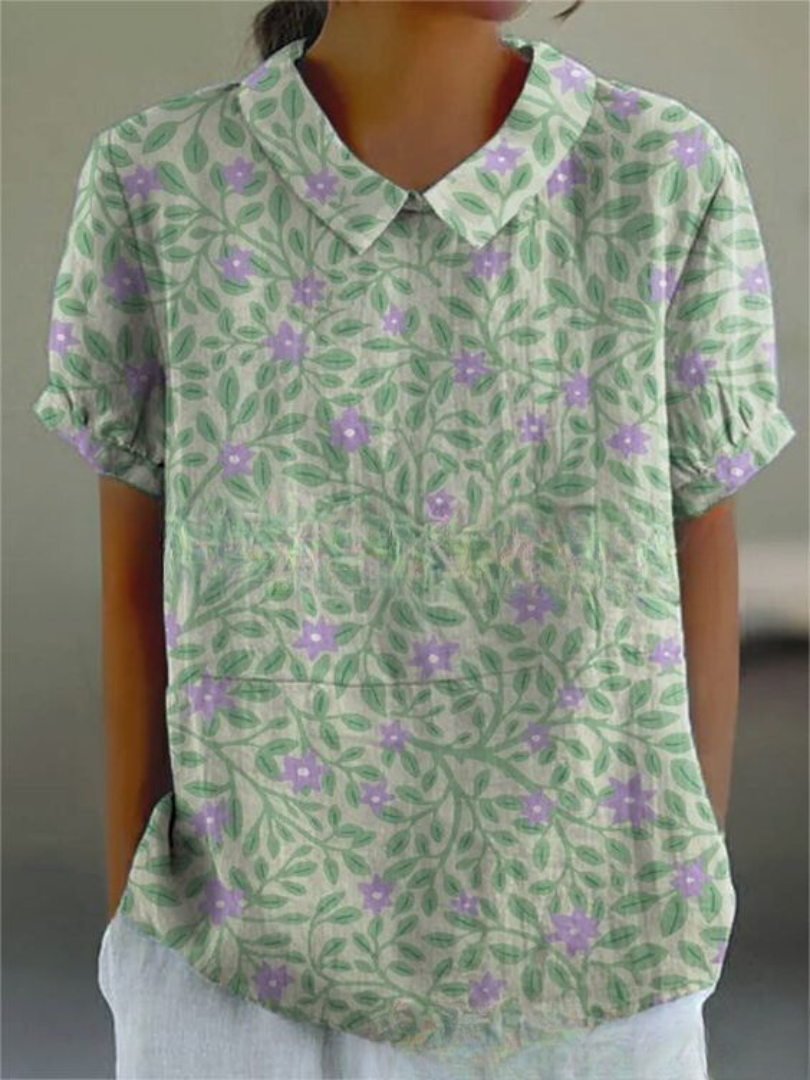Ivy | Women's Retro Floral Linen Collared Blouse