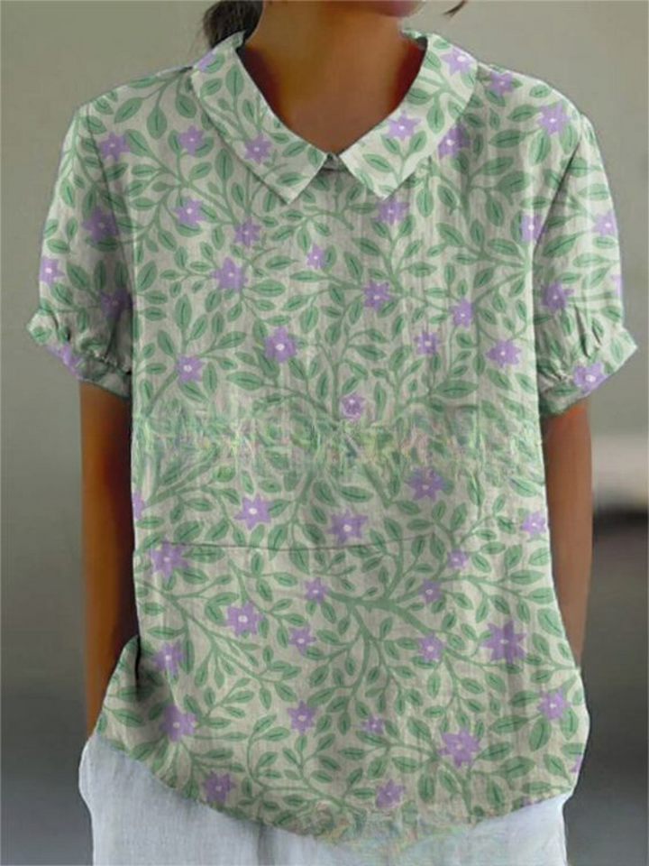 Ivy | Women's Retro Floral Linen Collared Blouse