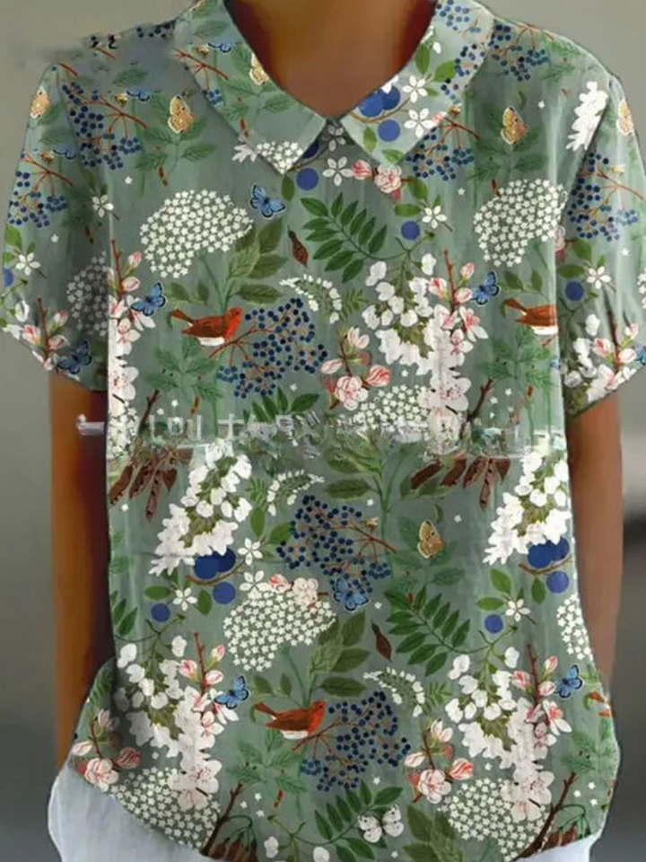 Ivy | Women's Retro Floral Linen Collared Blouse