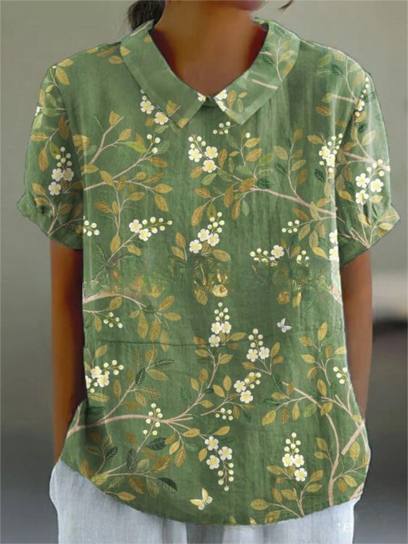Ivy | Women's Retro Floral Linen Collared Blouse