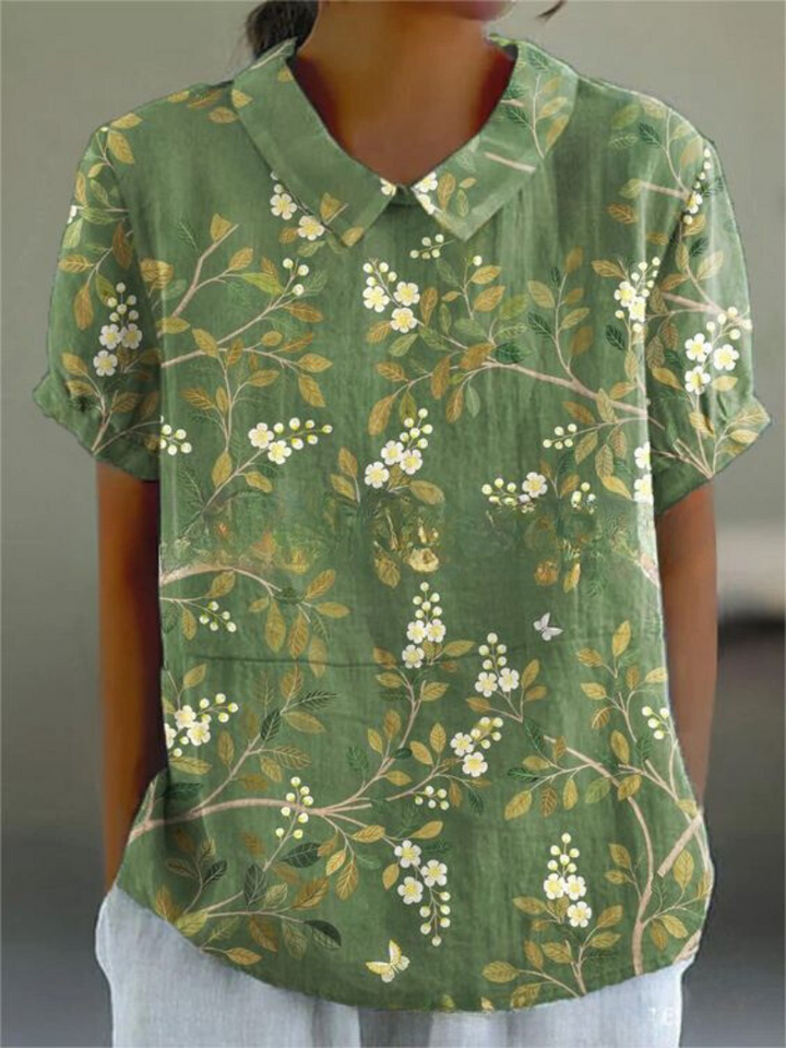 Ivy | Women's Retro Floral Linen Collared Blouse