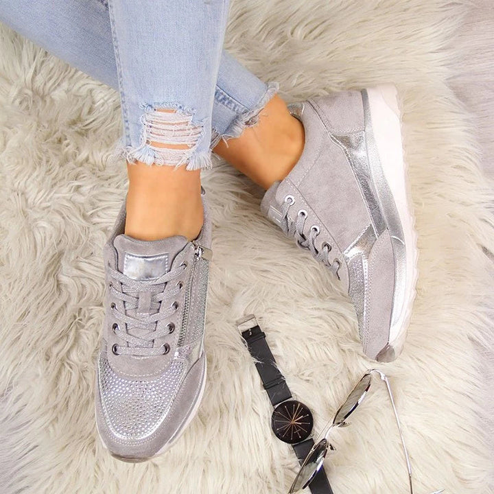 Zara | Women's Glitter Platform Lace-Up Sneakers