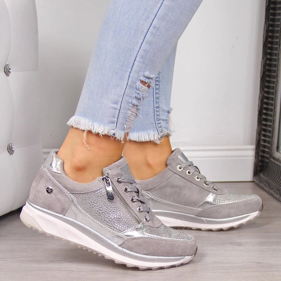 Zara | Women's Glitter Platform Lace-Up Sneakers