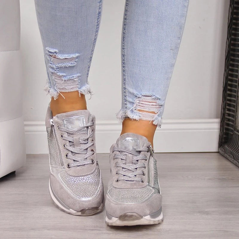 Zara | Women's Glitter Platform Lace-Up Sneakers