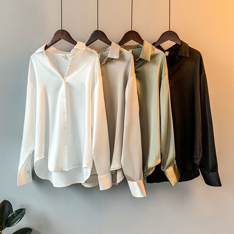 Amara | Women's Long-Sleeve Button-Up Satin Blouse
