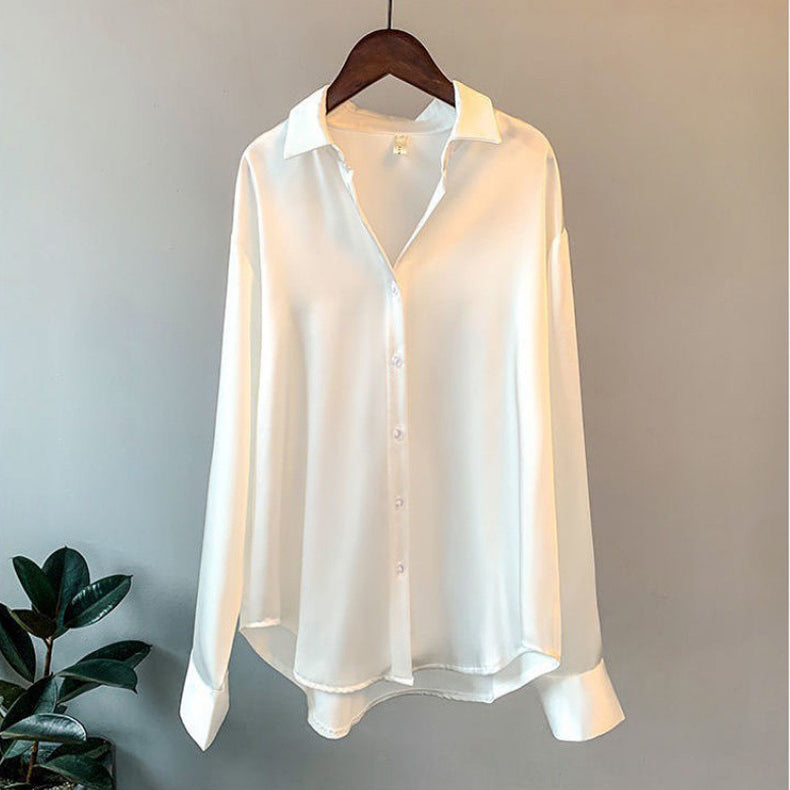Amara | Women's Long-Sleeve Button-Up Satin Blouse