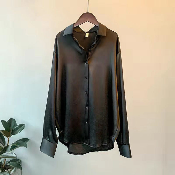 Amara | Women's Long-Sleeve Button-Up Satin Blouse