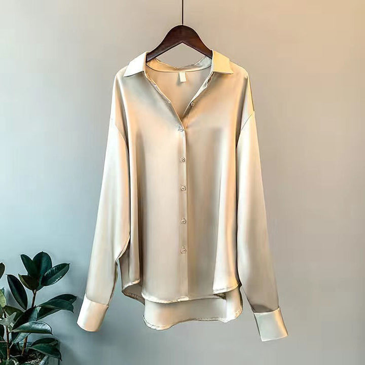 Amara | Women's Long-Sleeve Button-Up Satin Blouse