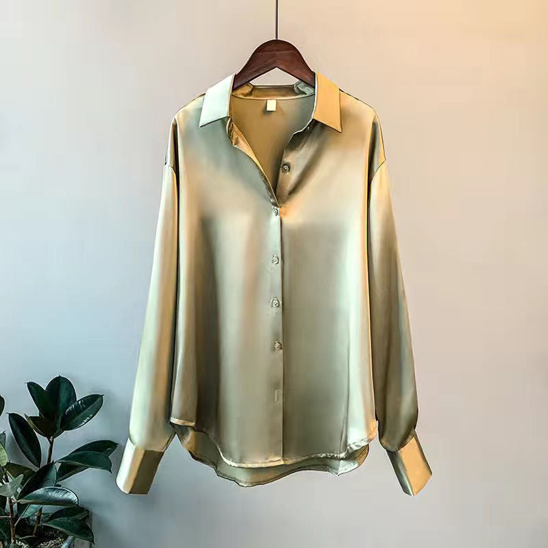 Amara | Women's Long-Sleeve Button-Up Satin Blouse