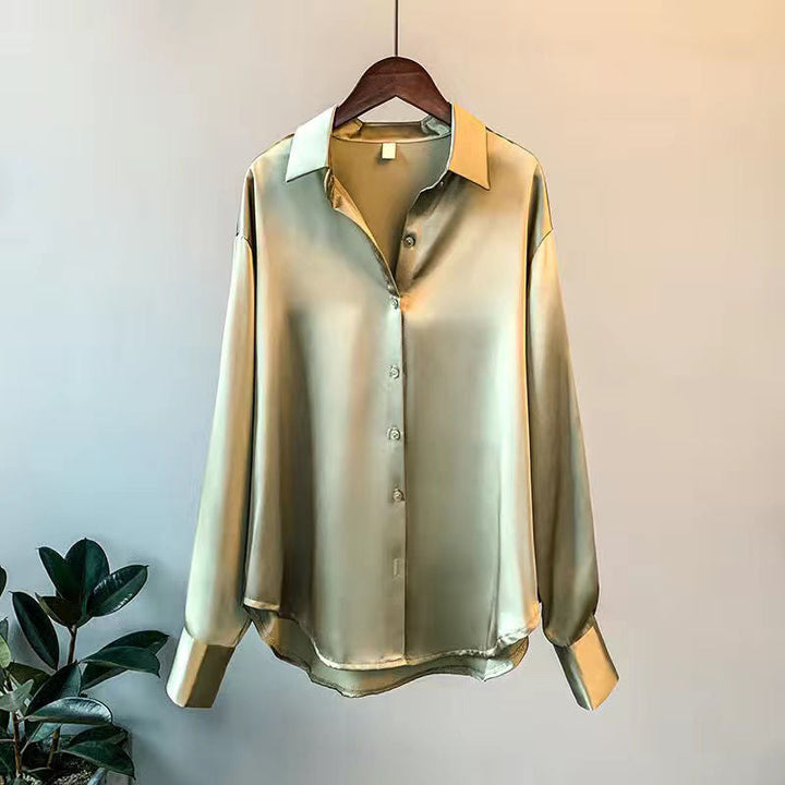 Amara | Women's Long-Sleeve Button-Up Satin Blouse