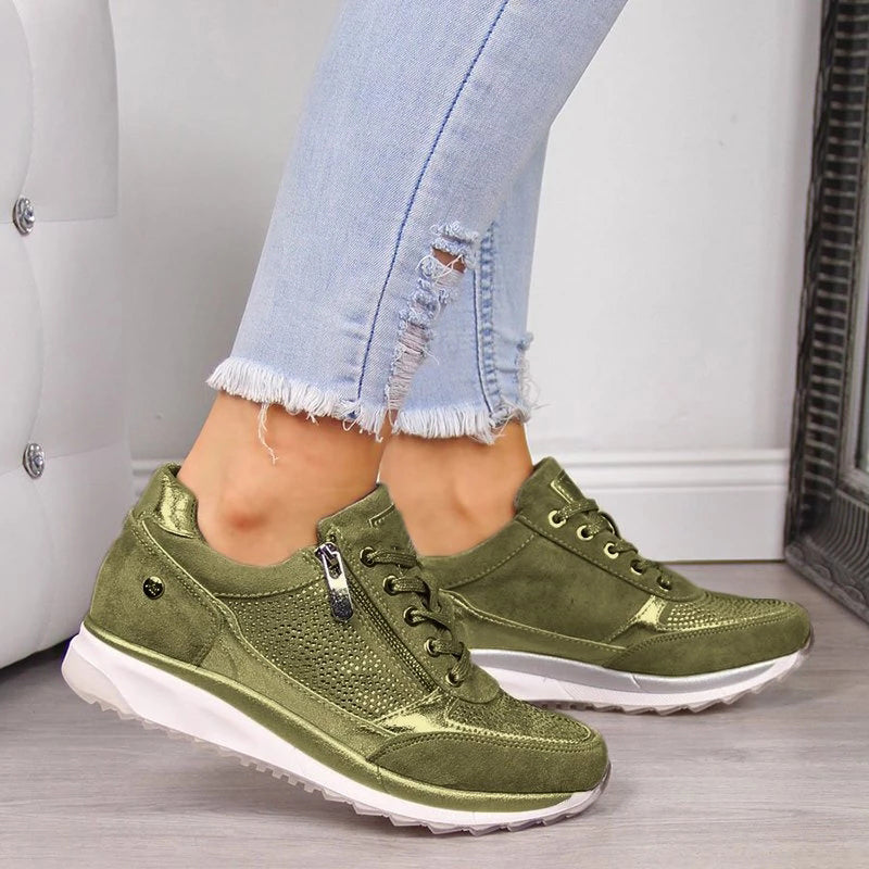 Zara | Women's Glitter Platform Lace-Up Sneakers