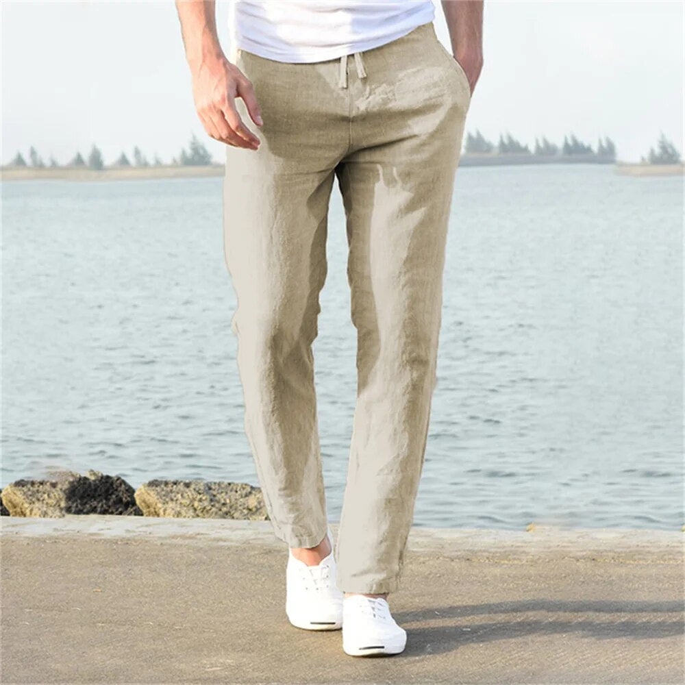 Theo | Men's Linen Drawstring Relaxed Trousers
