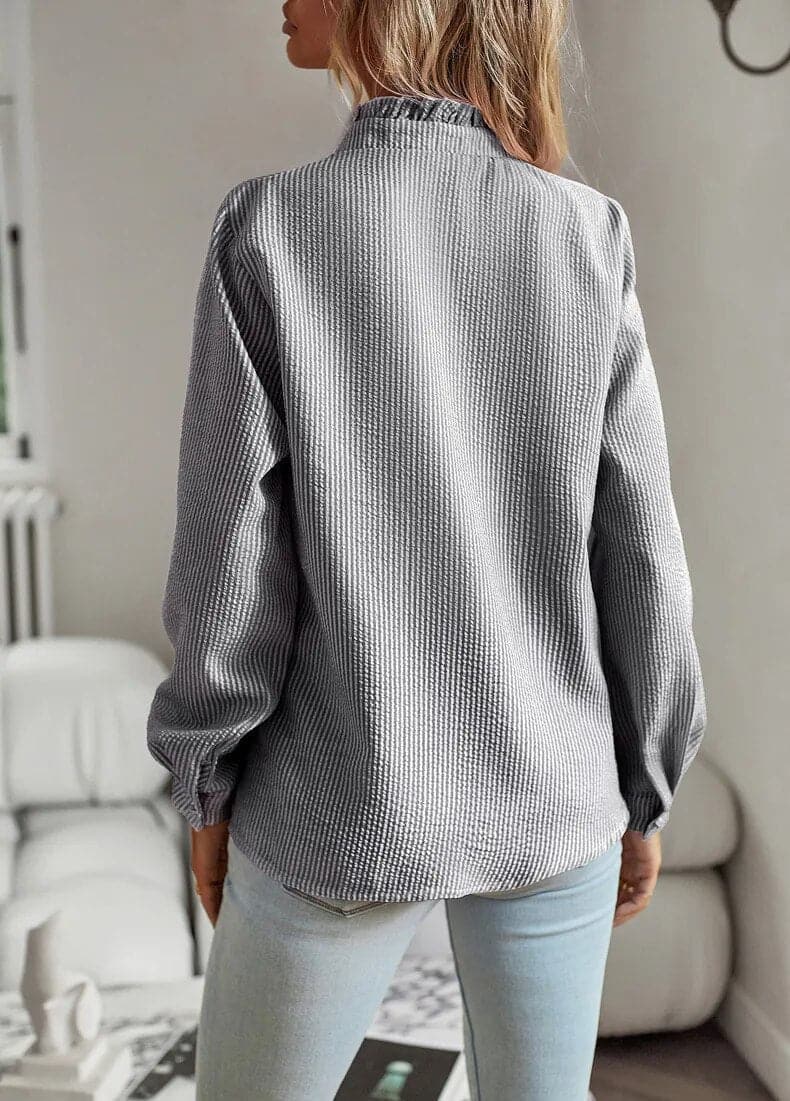 Elena | Women's Striped Ruffle Trim Blouse Top