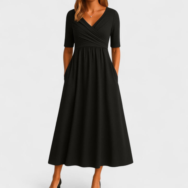 Luna | Women's Elegant Wrap-Style V-Neck Midi Dress