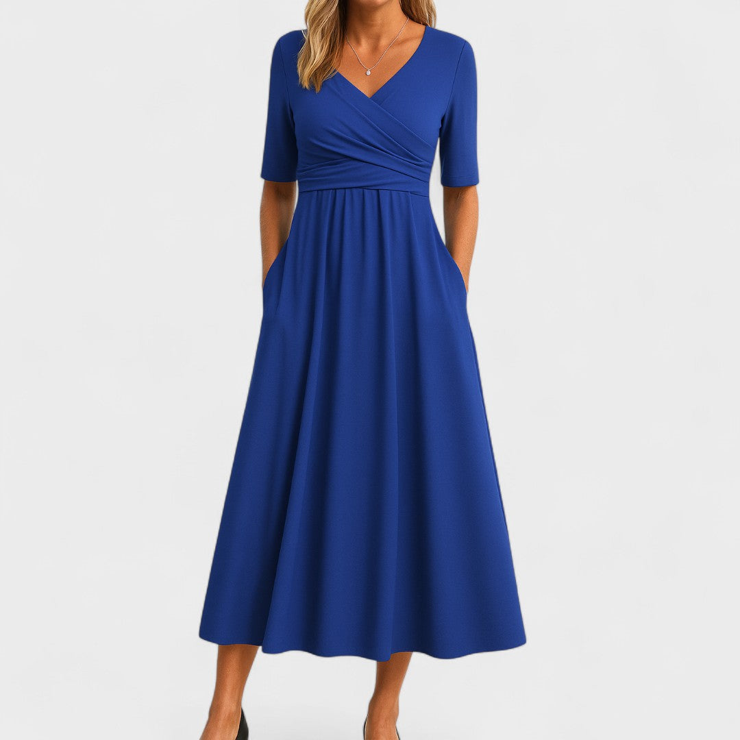 Luna | Women's Elegant Wrap-Style V-Neck Midi Dress