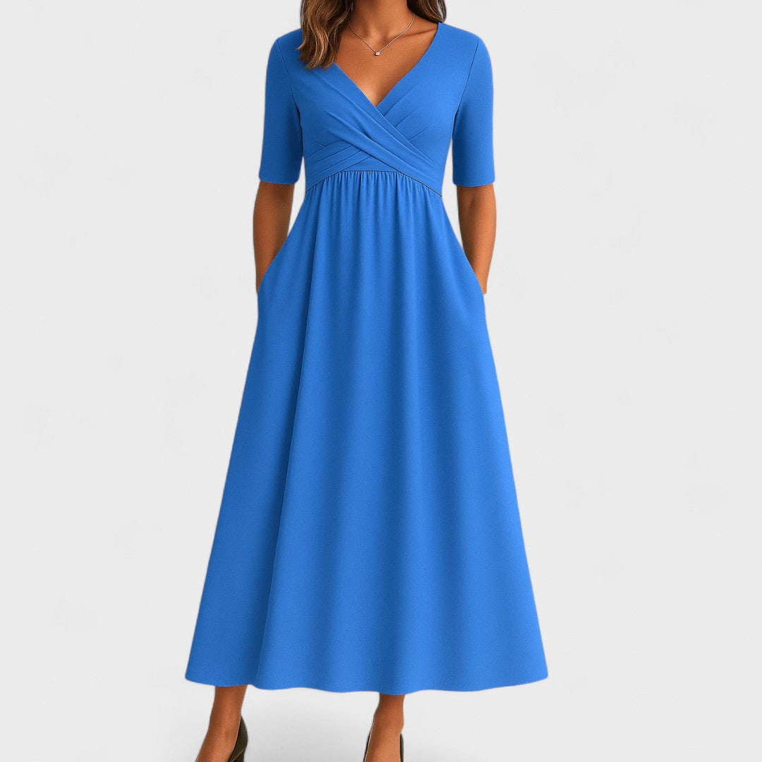 Luna | Women's Elegant Wrap-Style V-Neck Midi Dress