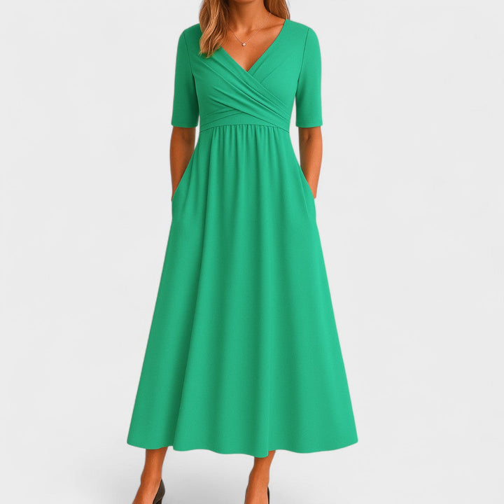 Luna | Women's Elegant Wrap-Style V-Neck Midi Dress