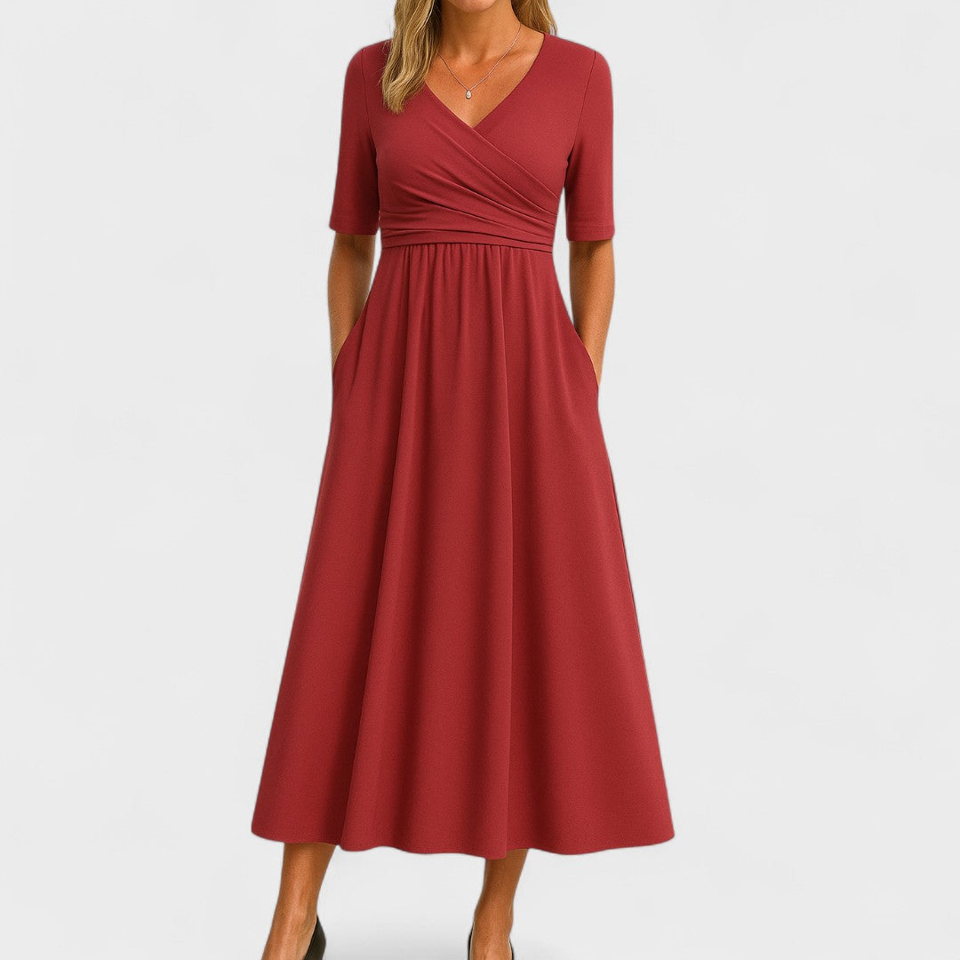 Luna | Women's Elegant Wrap-Style V-Neck Midi Dress