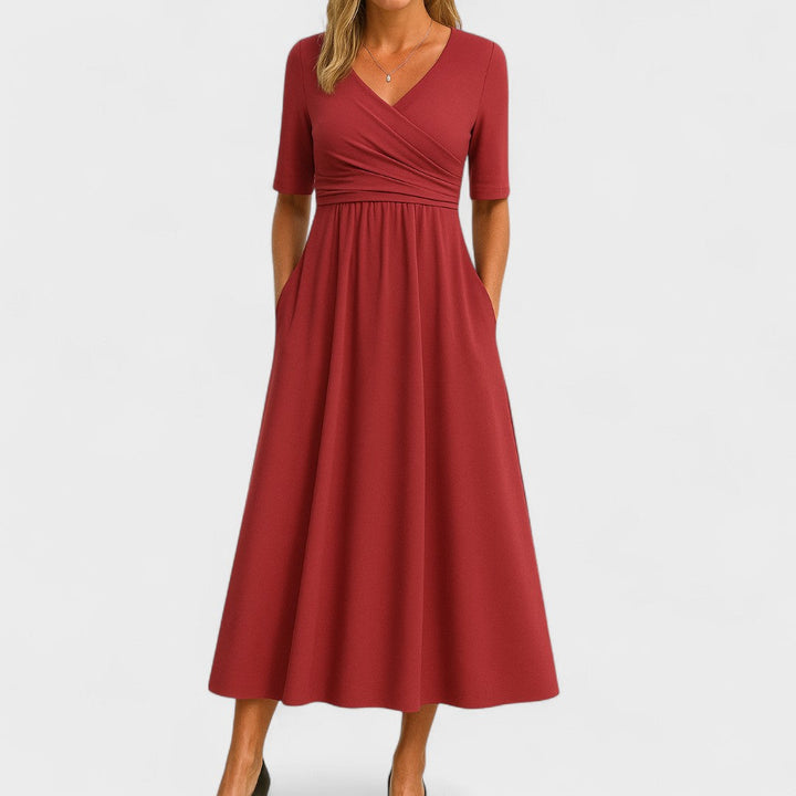 Luna | Women's Elegant Wrap-Style V-Neck Midi Dress
