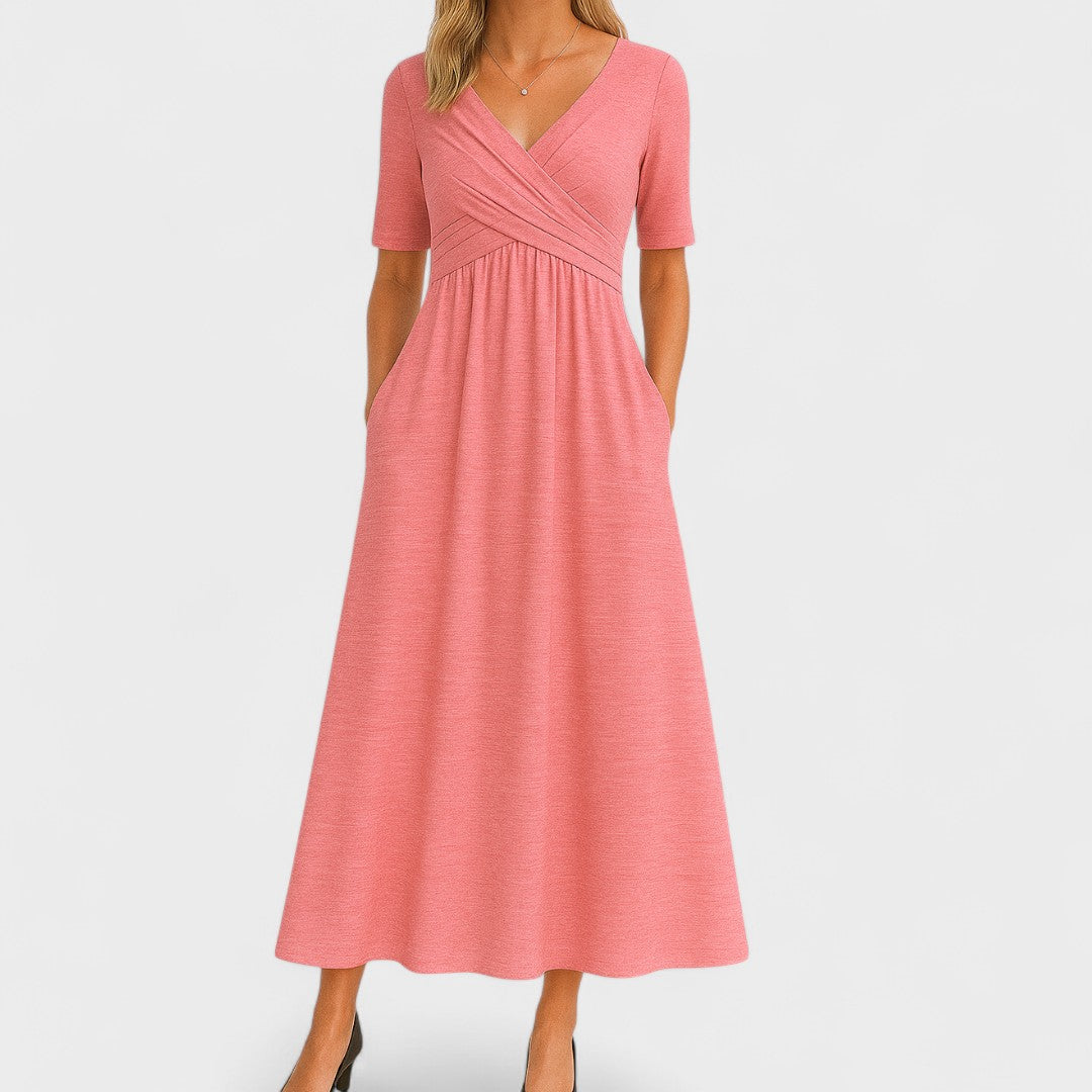 Luna | Women's Elegant Wrap-Style V-Neck Midi Dress