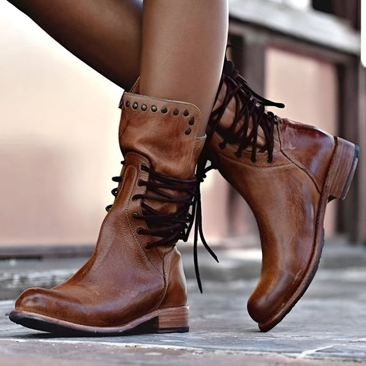 Vera | Women's Leather Lace-Up Low Heel Ankle Boots
