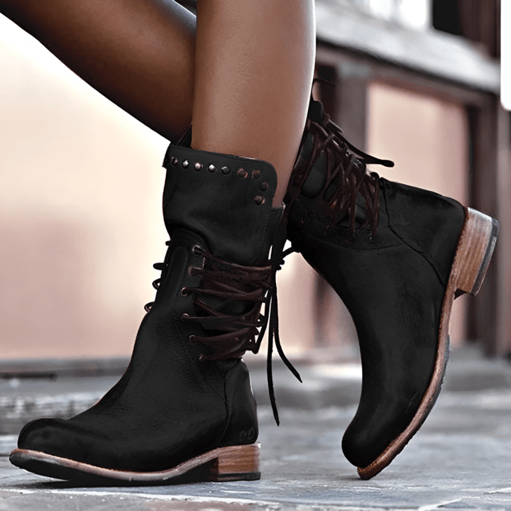Vera | Women's Leather Lace-Up Low Heel Ankle Boots