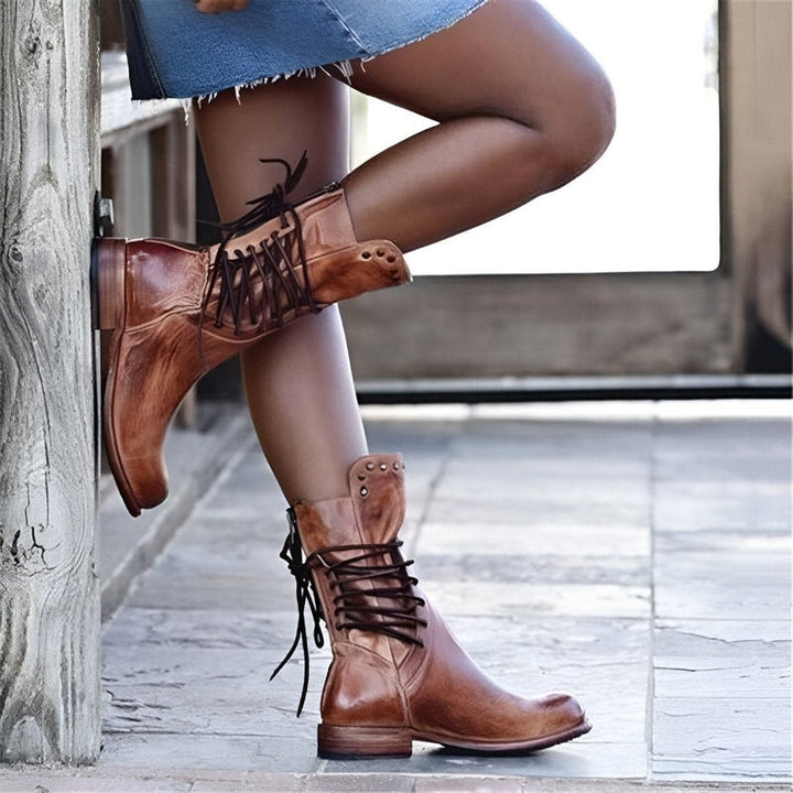 Vera | Women's Leather Lace-Up Low Heel Ankle Boots