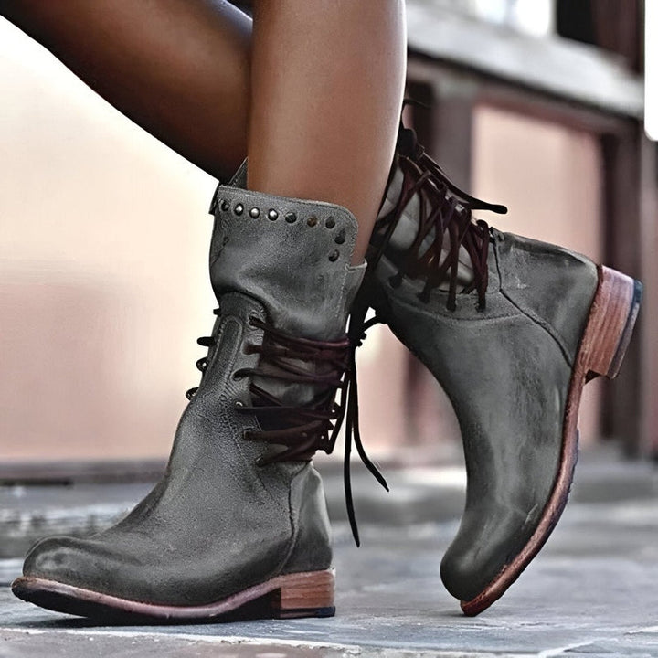 Vera | Women's Leather Lace-Up Low Heel Ankle Boots
