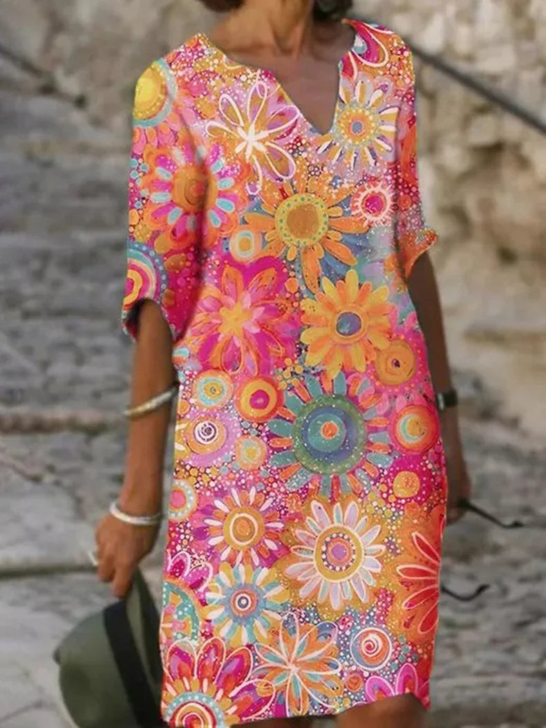 Rosalie | Women's Printed V-Neck Flowy Summer Dress