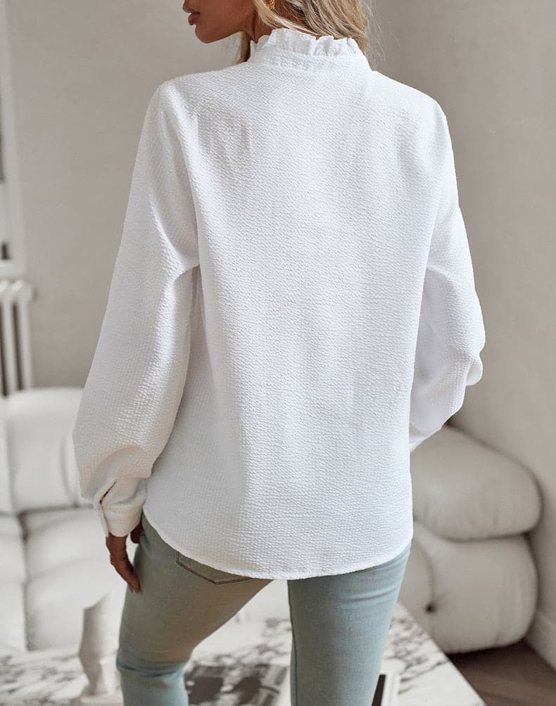 Elena | Women's Striped Ruffle Trim Blouse Top