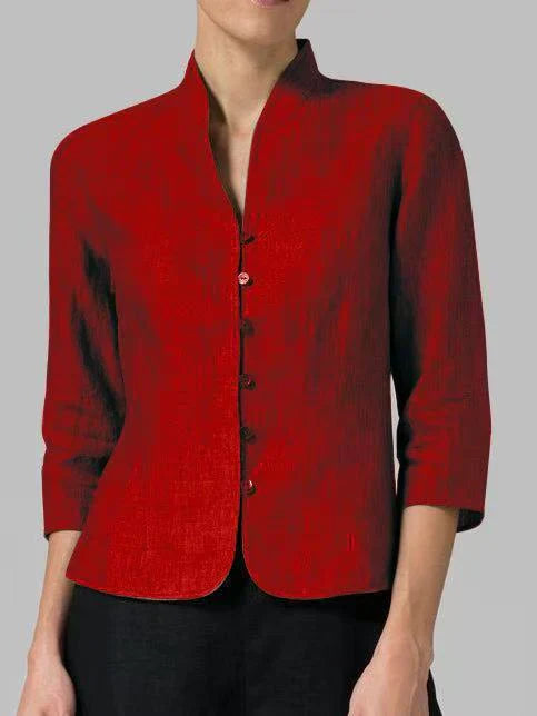 Sienna | Women's Button-Front Mandarin Collar Linen Blouse