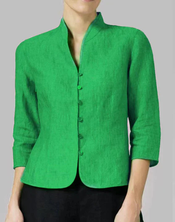 Sienna | Women's Button-Front Mandarin Collar Linen Blouse