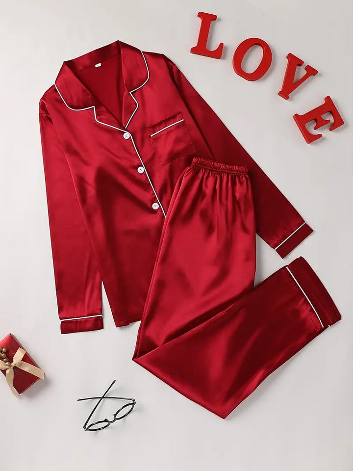 Sophie | Women's Satin Button Front Long Sleeve Pajama Set